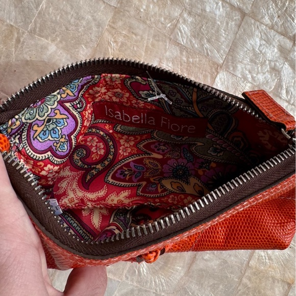 Isabella Fiore Bag REPTILE EMBOSSED REAL LEATHER ZIP TASSELS HANDBAG WRISTLET - Picture 4 of 8